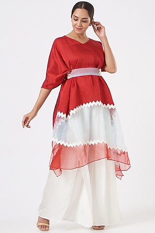 Red Embroidered Kaftan by EAST 14