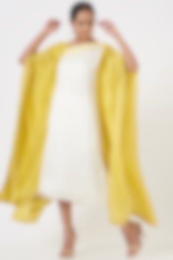 White & Yellow Hand Embroidered Kaftan Dress by EAST 14