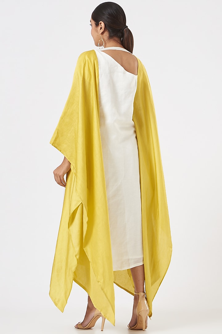 White & Yellow Hand Embroidered Kaftan Dress by EAST 14 at Pernia's Pop Up Shop