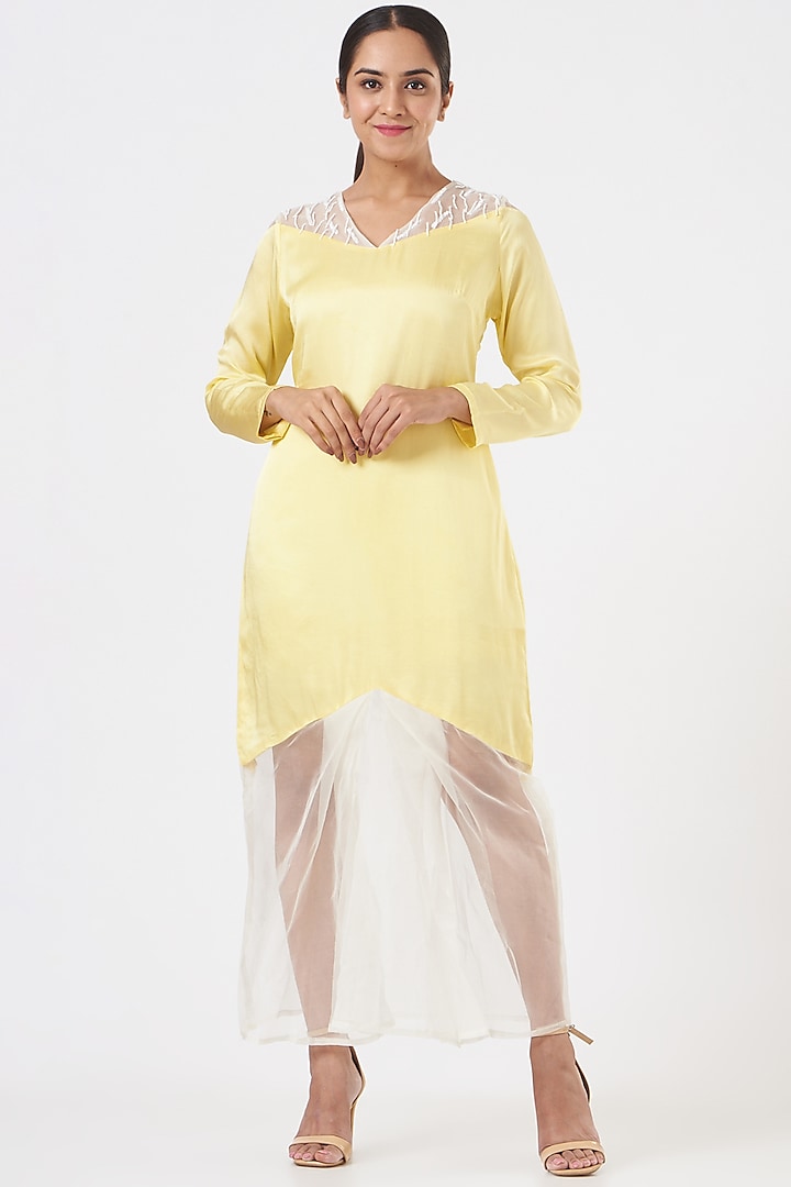 White & Yellow Embroidered Maxi Dress by EAST 14