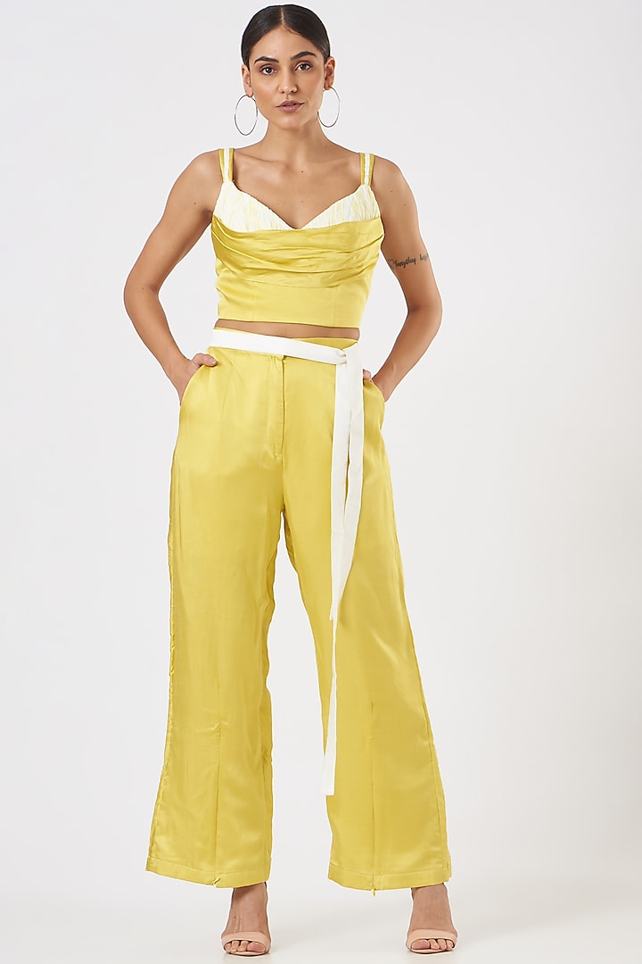 Yellow Satin Pant Set by EAST 14