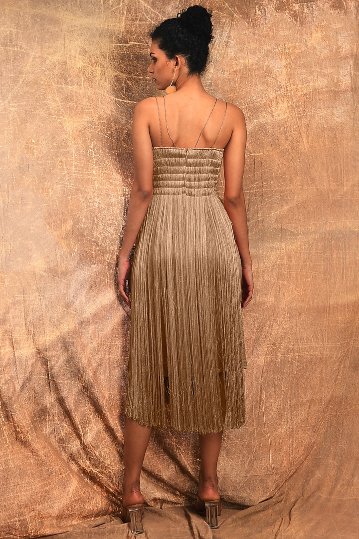 Champagne Hand Embroidered Summer Dress by EAST 14 at Pernia's Pop Up Shop