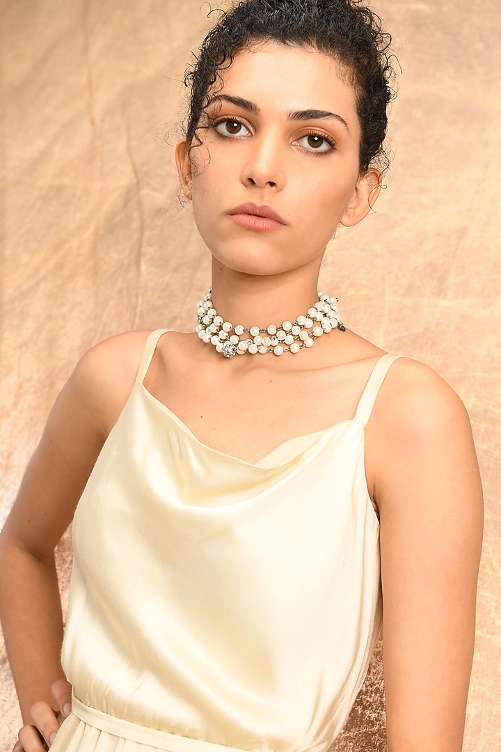 Off-White Cotton Satin Asymmetric Summer Dress by EAST 14 at Pernia's Pop Up Shop