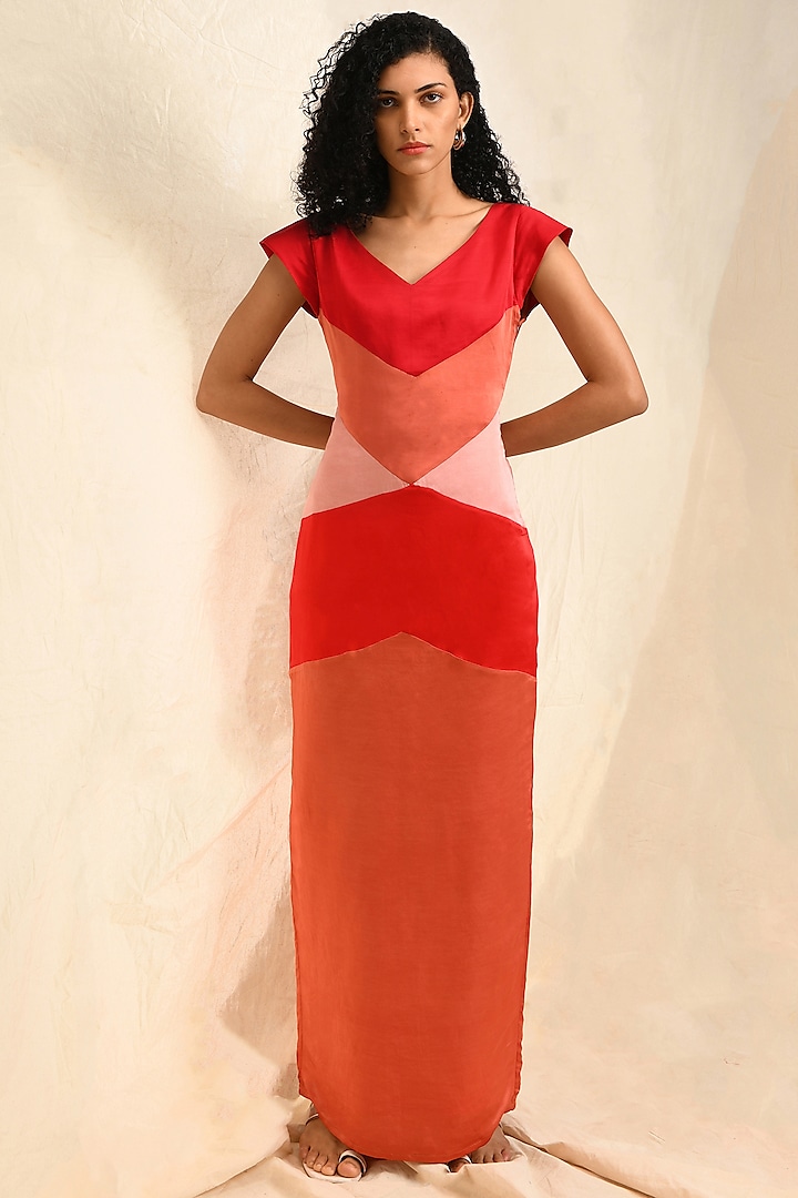 Orange Linen Satin Maxi Dress by EAST 14