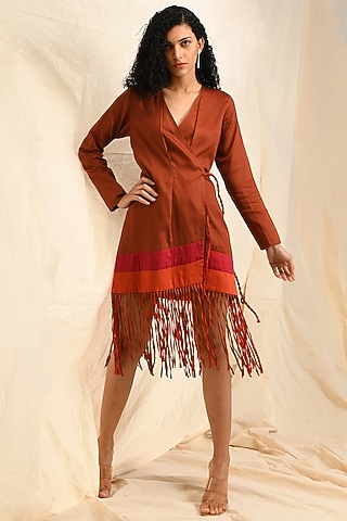 Rust Tencel Satin Wrap Dress by EAST 14