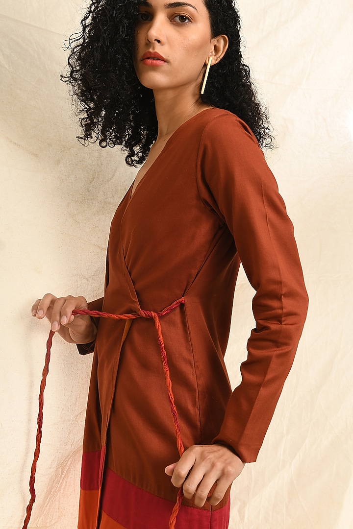 Rust Tencel Satin Wrap Summer Dress by EAST 14 at Pernia's Pop Up Shop