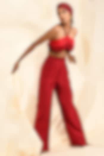 Red Linen Satin Pant Set by EAST 14