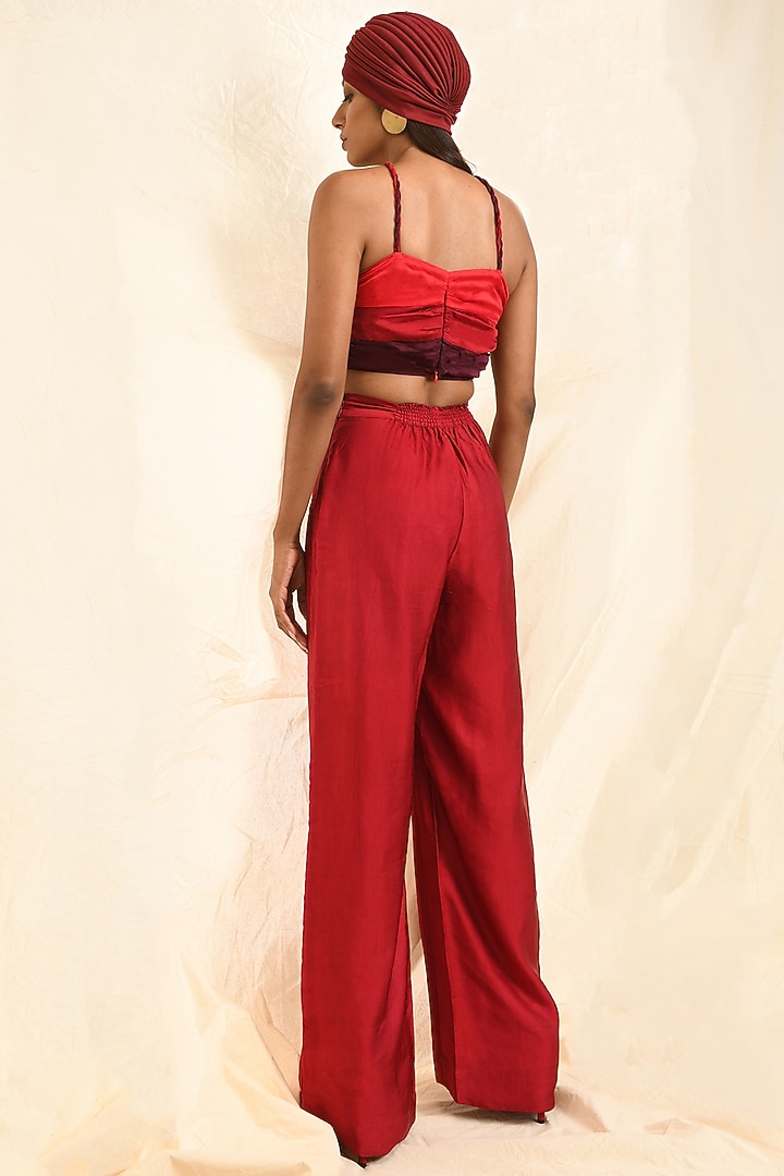Red Linen Satin Pant Set by EAST 14 at Pernia's Pop Up Shop