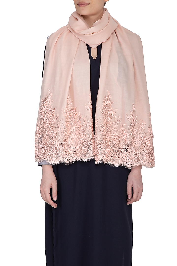 Baby Pink Beads Embroidered Stole by Eastern Roots at Pernia's Pop Up Shop