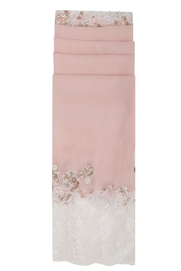 Baby Pink Embroidered Lace Stole by Eastern Roots