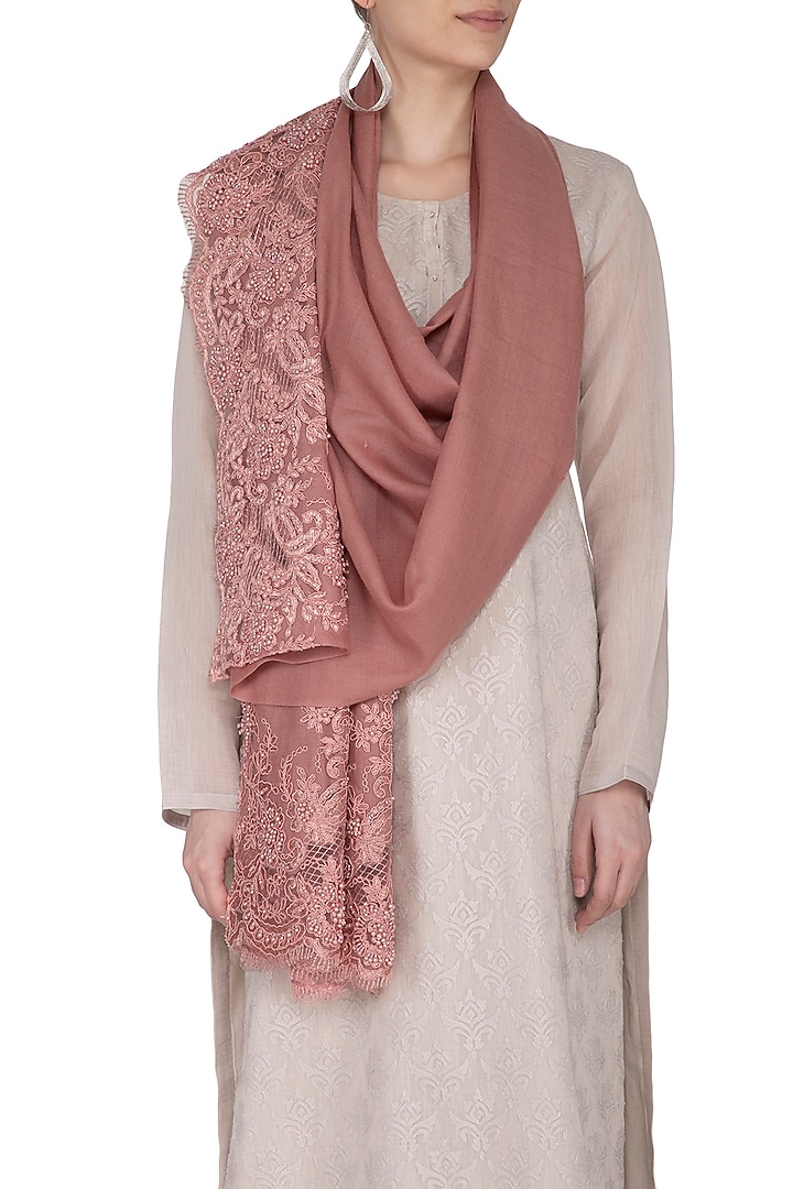 Dark Onion Pink Embroidered Lace Stole by Eastern Roots at Pernia's Pop Up Shop