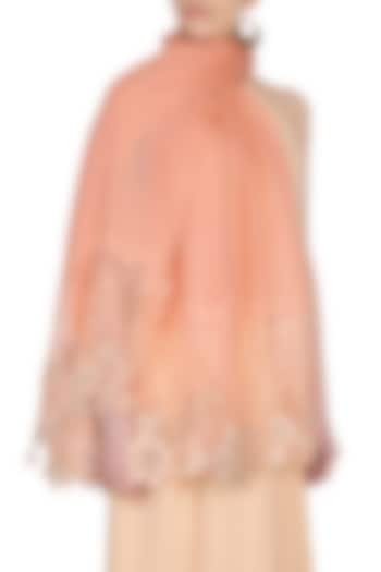 Peach Embroidered Lace Stole by Eastern Roots