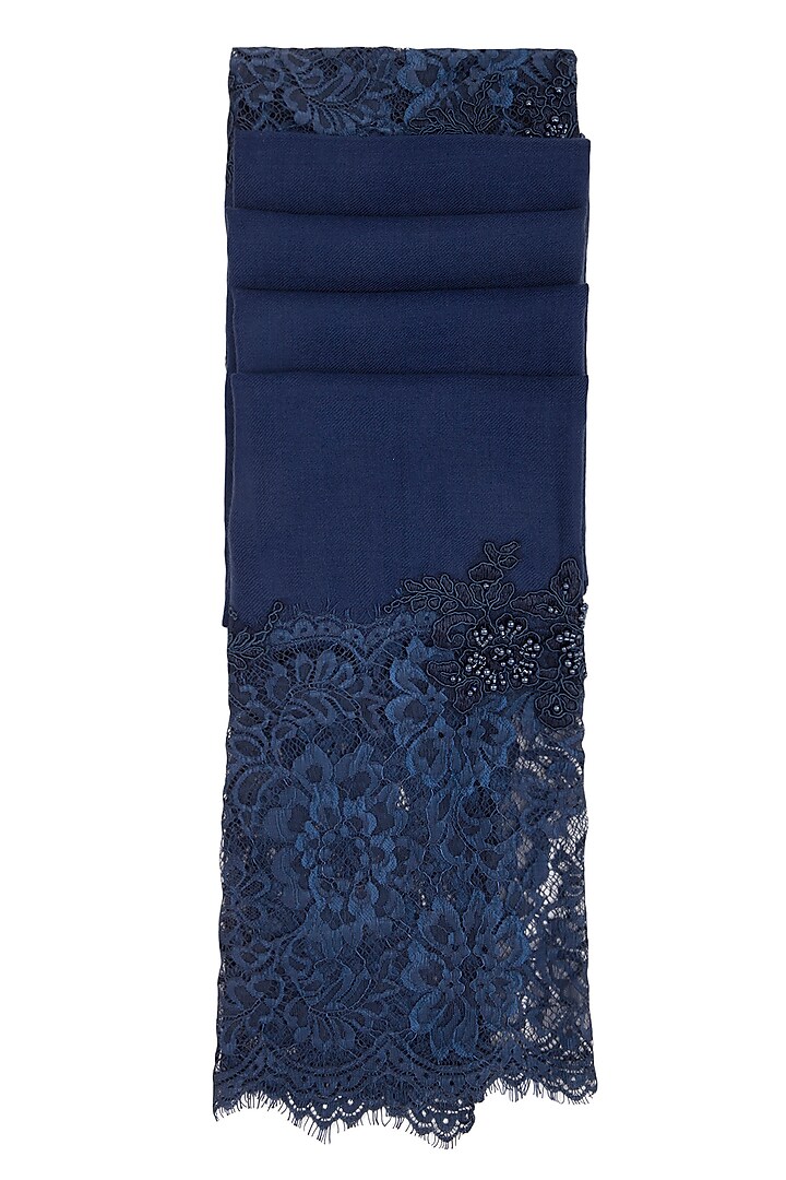 Dark Blue Beads Embroidered Stole by Eastern Roots