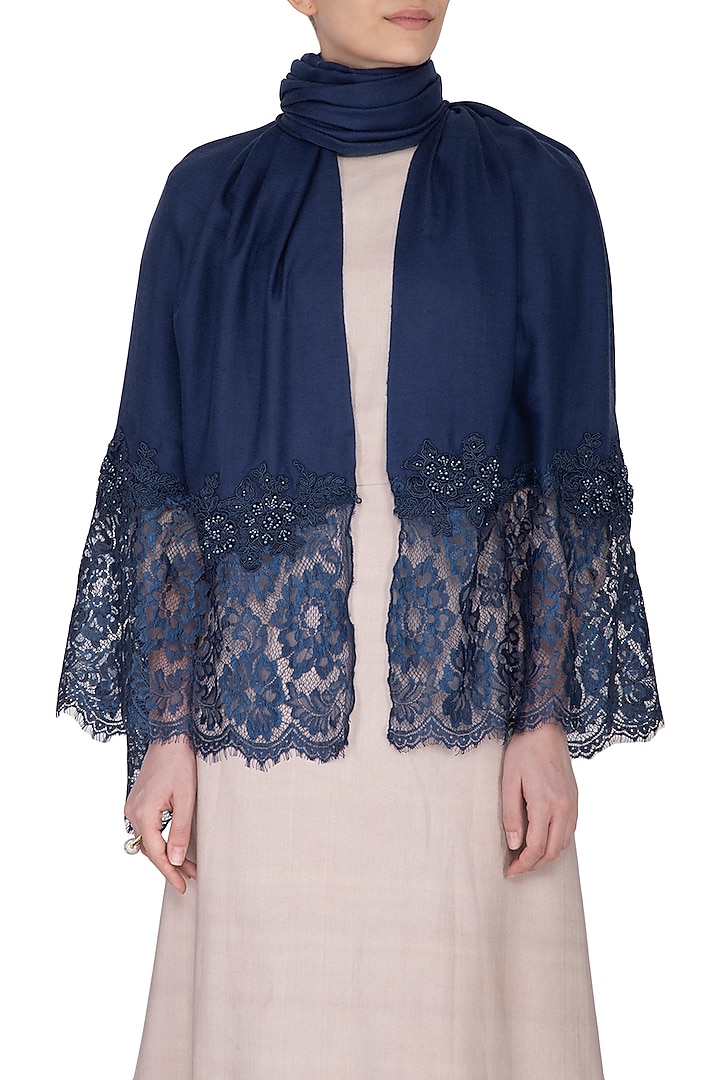 Dark Blue Beads Embroidered Stole by Eastern Roots at Pernia's Pop Up Shop