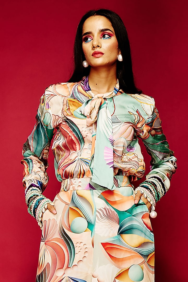 Multi-Colored Modal Satin Shirt by Esha L Amin at Pernia's Pop Up Shop