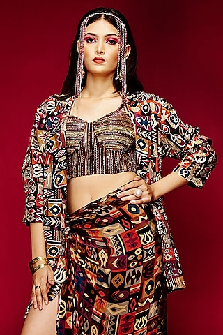 Maroon Viscose Blazer by Esha L Amin