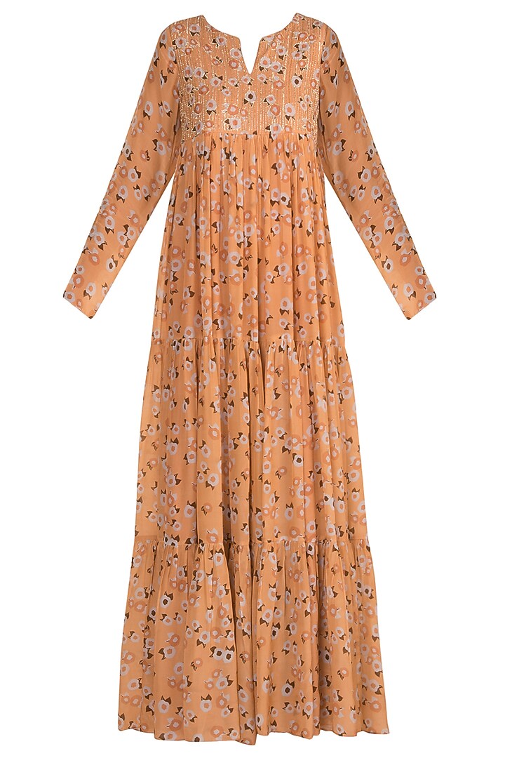 Yellow Embroidered Printed Wedding Anarkali With Dupatta by Ease at Pernia's Pop Up Shop