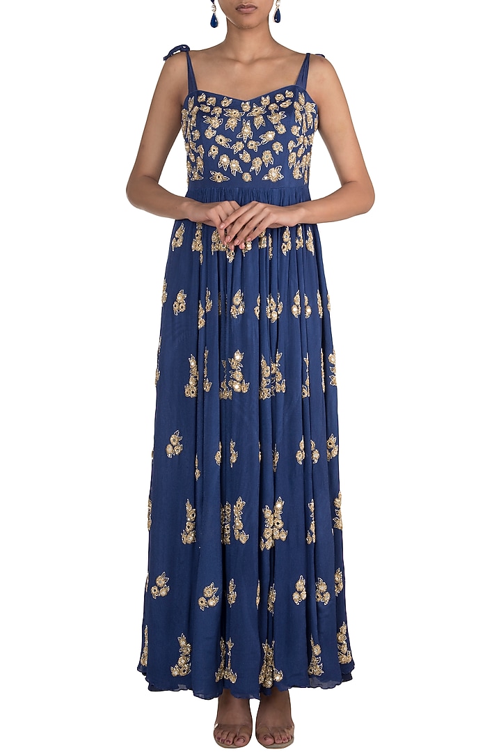 Royal Blue Embroidered Gown by Ease at Pernia's Pop Up Shop