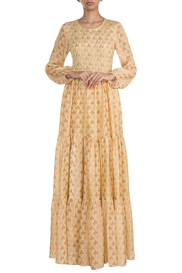 Yellow Embroidered Printed Maxi Vacation Dress by Ease at Pernia's Pop Up Shop