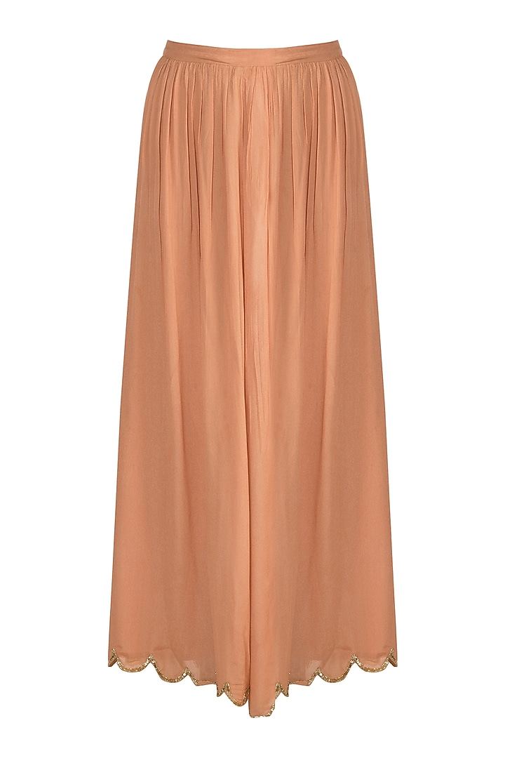 Peach Embroidered Top With Flared Pants by Ease at Pernia's Pop Up Shop