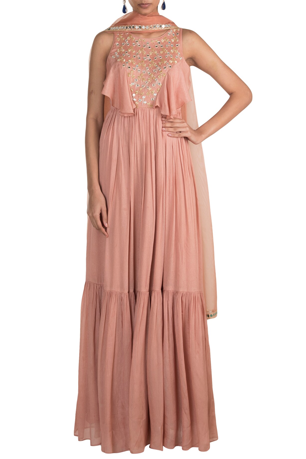 Pink Embroidered Anarkali Set with Dupatta and Coordinated Bottom