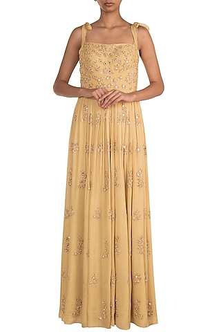 Yellow Embroidered Gown by Ease
