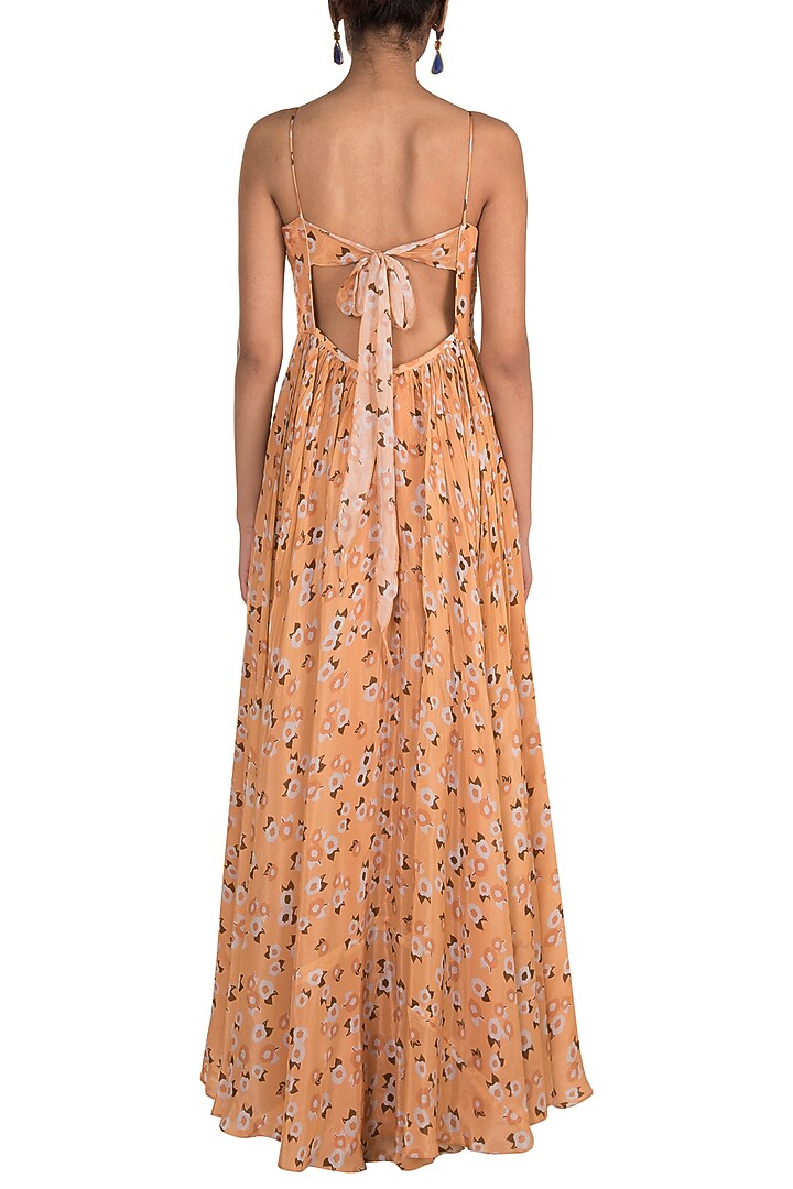 Peach Embroidered Printed Wedding Anarkali With Dupatta by Ease at Pernia's Pop Up Shop