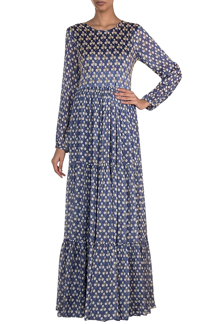 Blue Embroidered Printed Maxi Vacation Dress by Ease at Pernia's Pop Up Shop