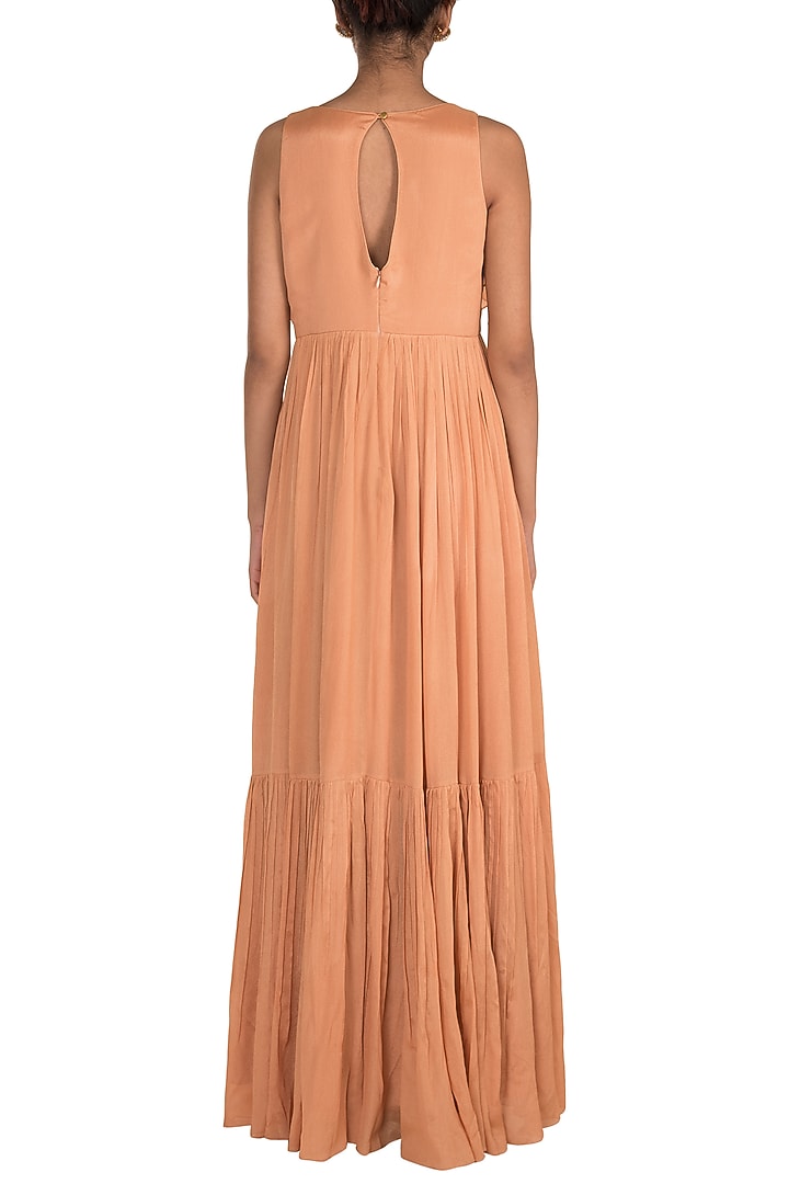 Peach Embroidered Party Wear Anarkali & Yellow Dupatta by Ease at Pernia's Pop Up Shop