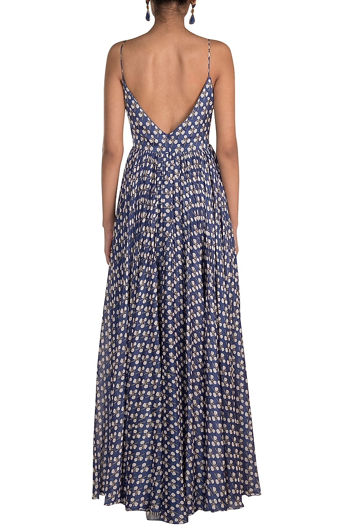 Blue Embroidered Printed Singlet Party Wear Anarkali With Dupatta by Ease at Pernia's Pop Up Shop