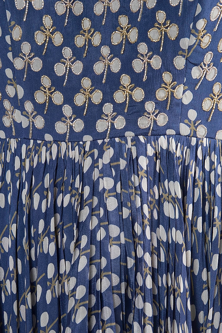 Blue Embroidered Printed Singlet Party Wear Anarkali With Dupatta by Ease at Pernia's Pop Up Shop