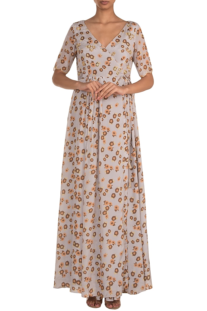 Light Lilac Embroidered Printed Tie-Up Anarkali Kurta by Ease at Pernia's Pop Up Shop