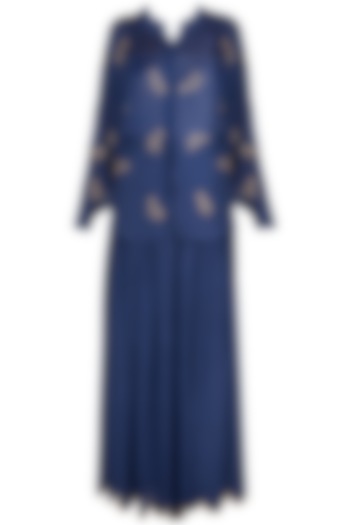 Royal Blue Embroidered Top With Flared Palazzo Pants by Ease