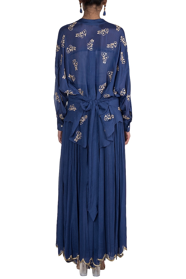 Royal Blue Embroidered Top With Flared Palazzo Pants by Ease at Pernia's Pop Up Shop