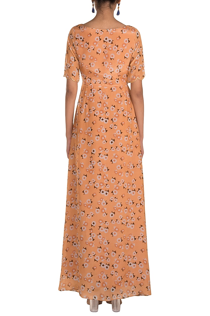 Peach Embroidered Printed Tie-Up Kurta by Ease at Pernia's Pop Up Shop