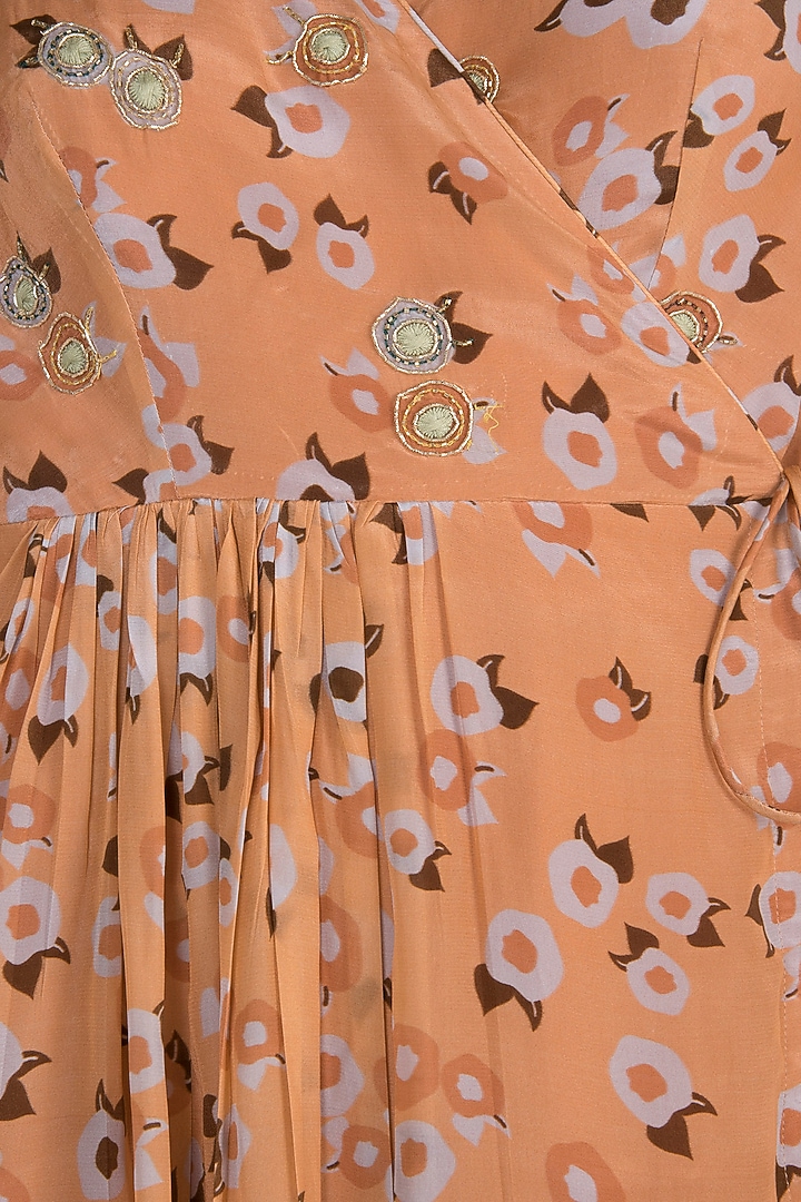 Peach Embroidered Printed Tie-Up Kurta by Ease at Pernia's Pop Up Shop
