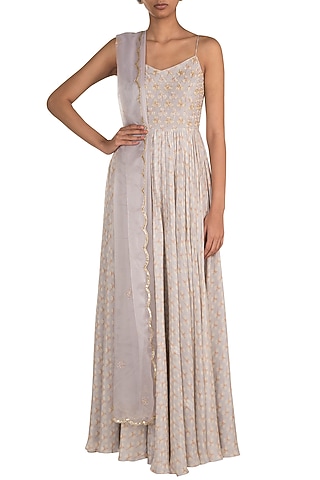 Light Lilac Embroidered & Petal Printed Anarkali Set by Ease