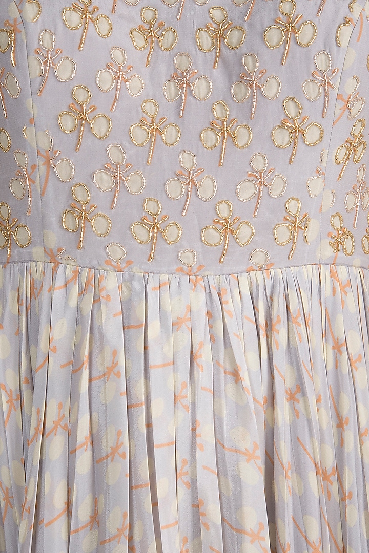 Light Lilac Embroidered & Petal Printed Party Wear Anarkali Set by Ease at Pernia's Pop Up Shop