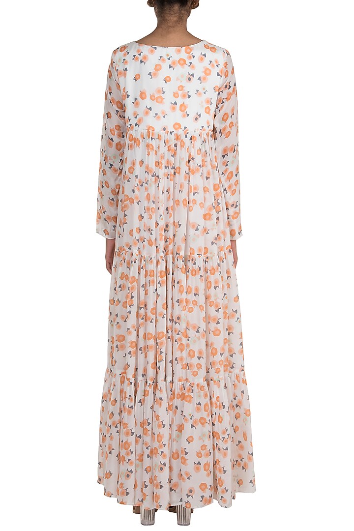 White Embroidered Printed Layered Wedding Anarkali With Dupatta by Ease at Pernia's Pop Up Shop