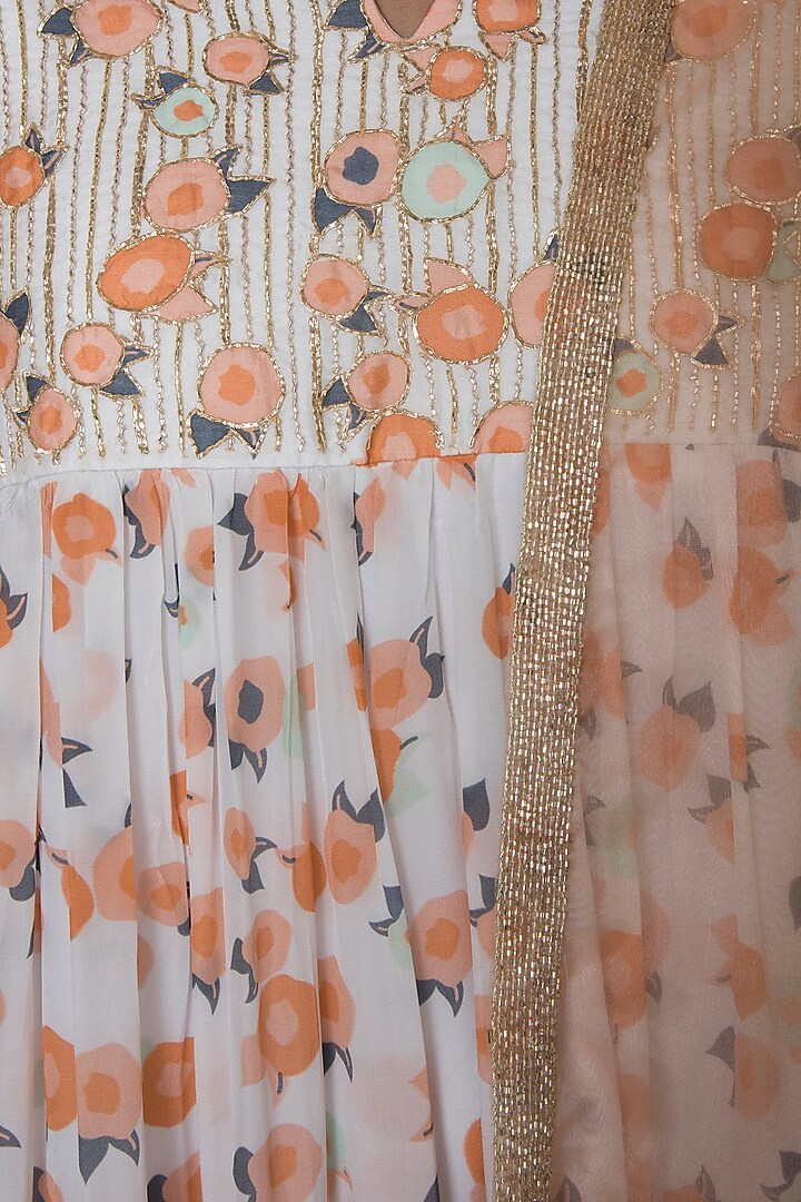 White Embroidered Printed Layered Wedding Anarkali With Dupatta by Ease at Pernia's Pop Up Shop