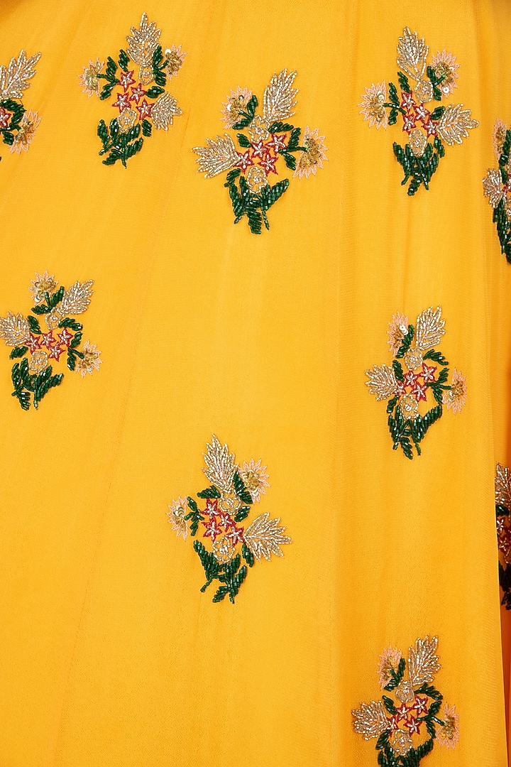 Yellow floral embroidered anarkali gown set available only at Pernia's Pop Up Shop.