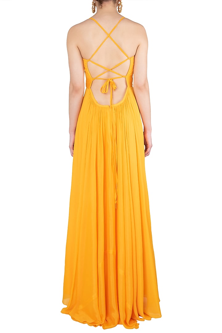 Yellow embroidered anarkali gown set available only at Pernia's Pop Up Shop.