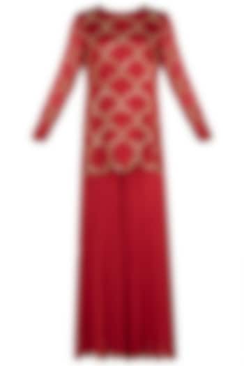 Red Embroidered Kurta with Palazzo Pants Set by Ease