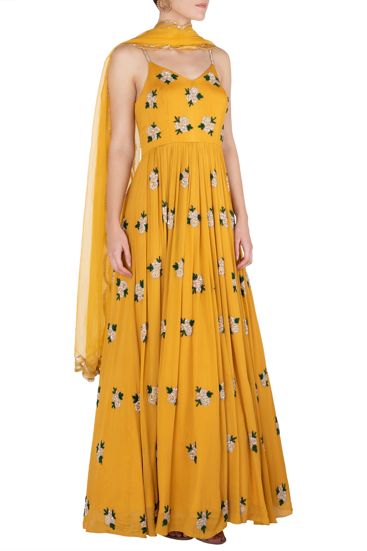 Mustard Yellow Digital Printed Designer Anarkali Gown