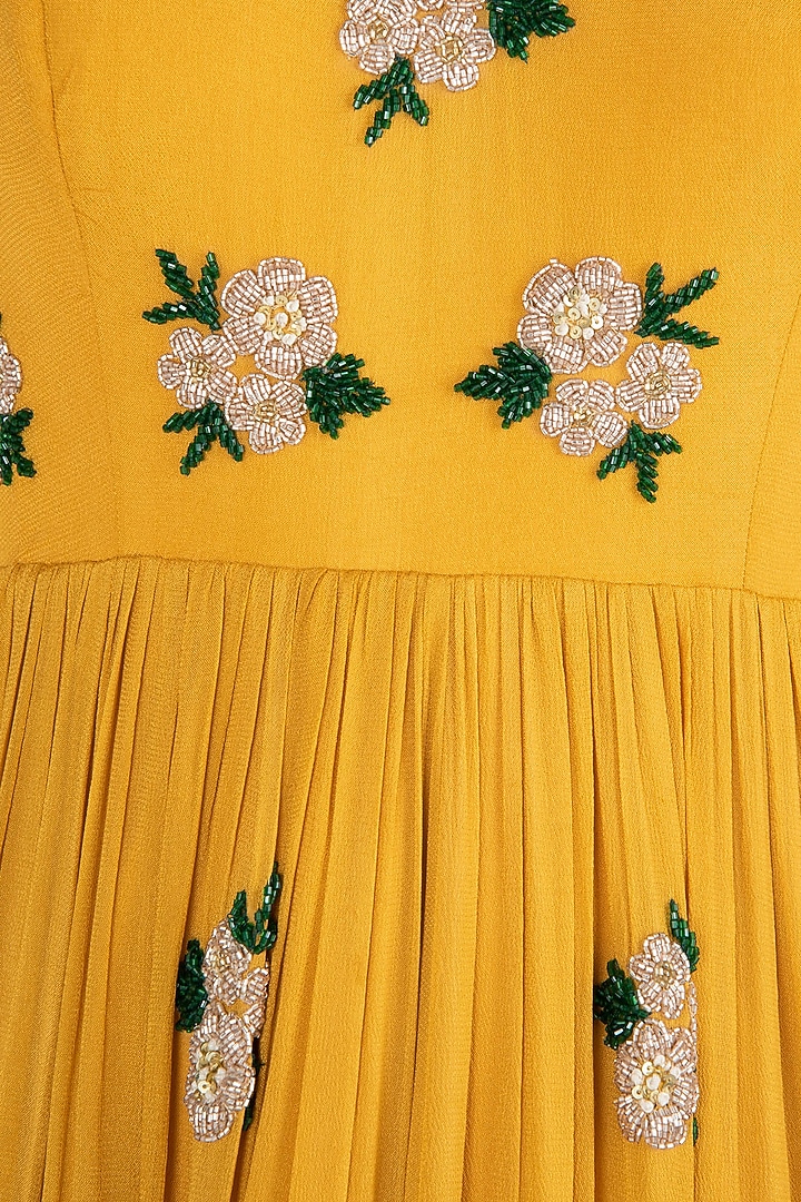 Mustard yellow embroidered anarkali gown set available only at Pernia's Pop Up Shop.