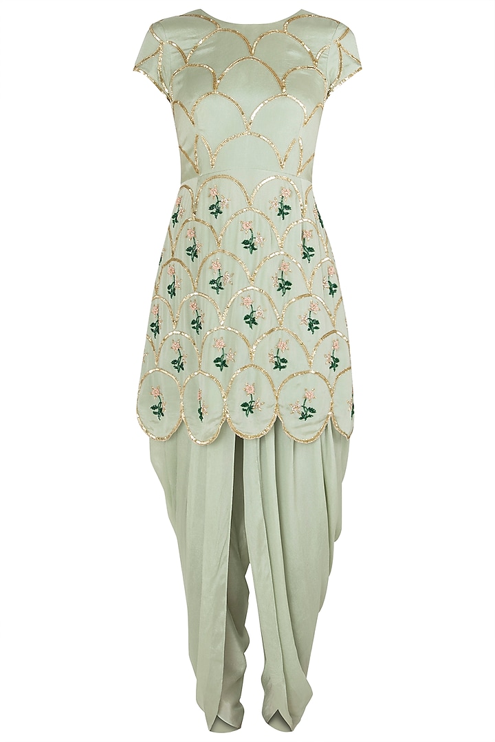 Pista Green Embroidered Kurta with Dhoti Pants Set by Ease