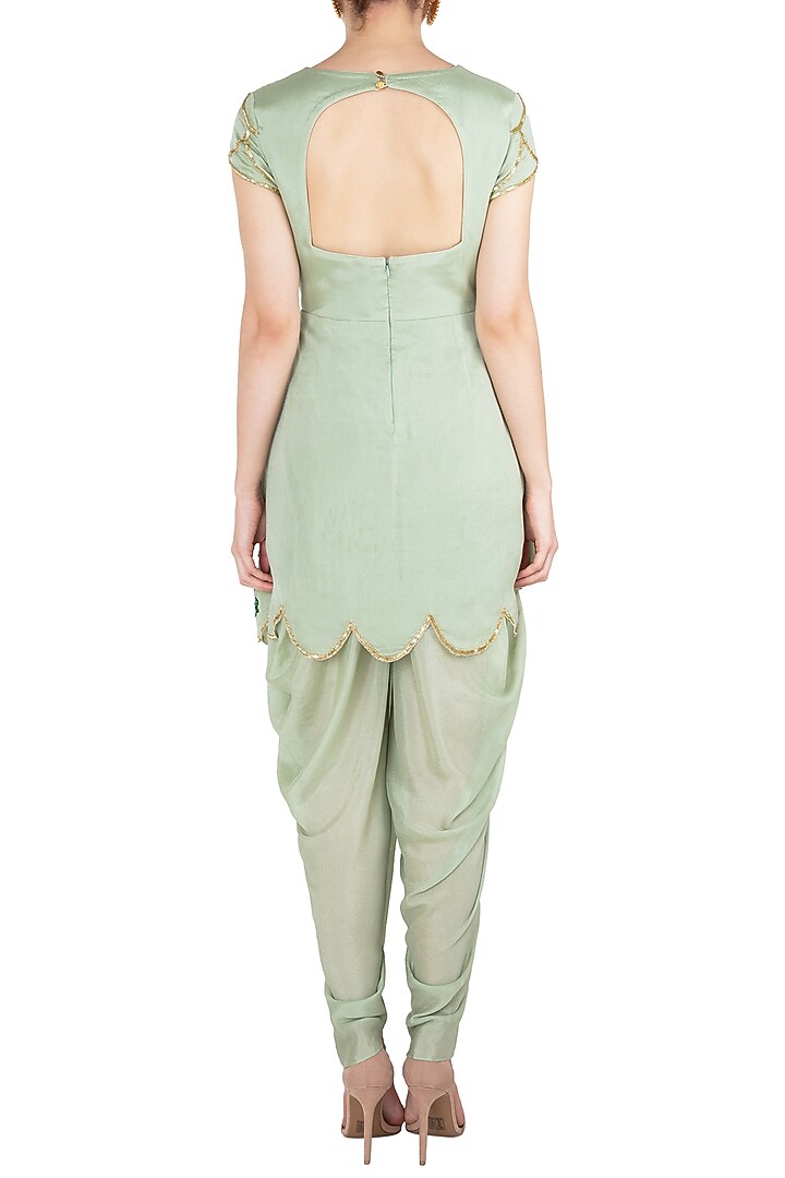 Pista green embroidered kurta with dhoti pants set available only at Pernia's Pop Up Shop.