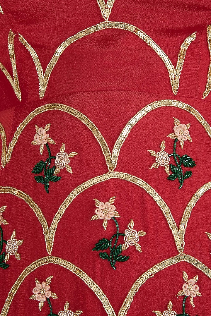 Red embroidered kurta with dhoti pants set available only at Pernia's Pop Up Shop.