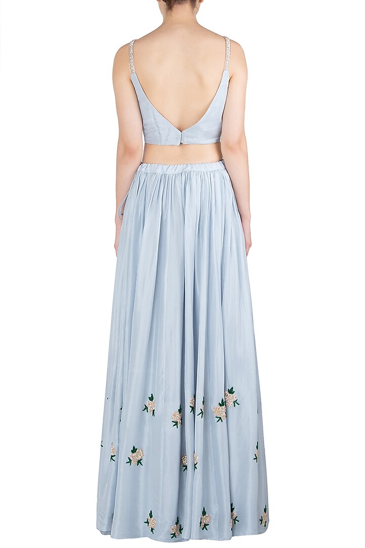Powder blue embroidered lehenga set available only at Pernia's Pop Up Shop.