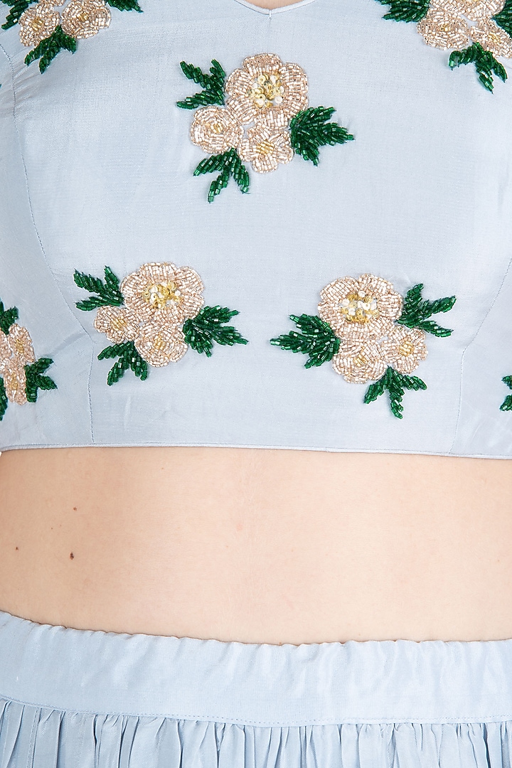 Powder blue embroidered lehenga set available only at Pernia's Pop Up Shop.